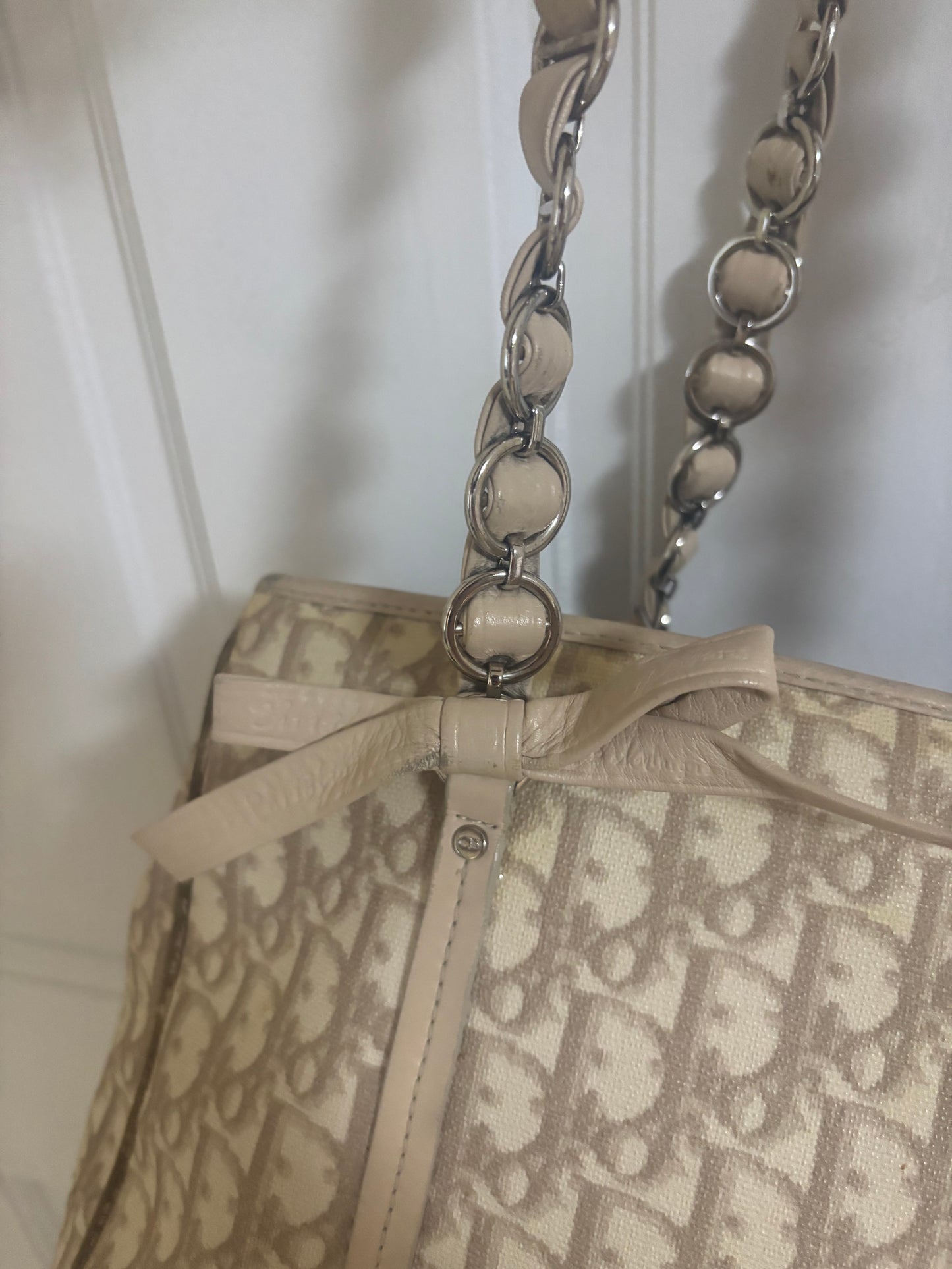 Christian Dior Vintage Beige Oblique Tote Bag