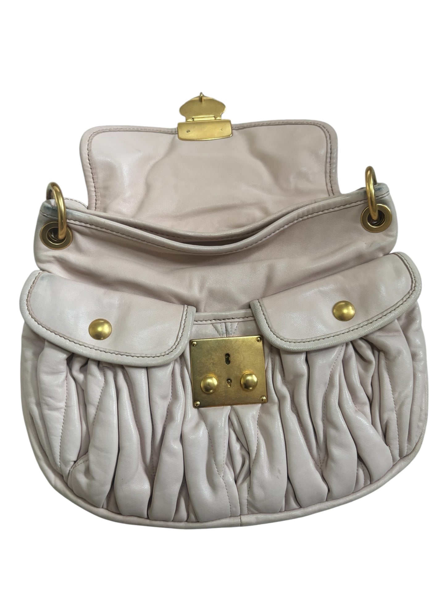 Miu Miu Matelassé Coffer Bag – Vintage Blush Pink with Gold Hardware