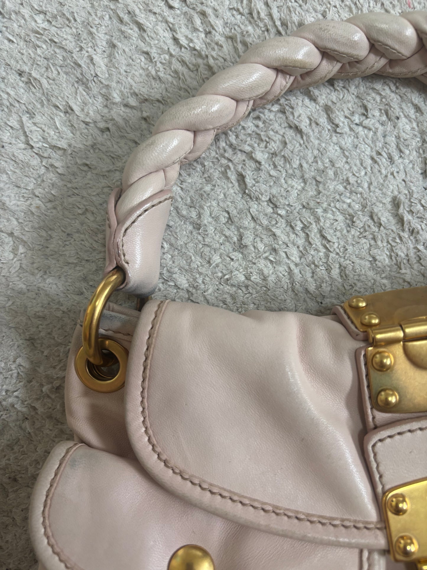 Miu Miu Matelassé Coffer Bag – Vintage Blush Pink with Gold Hardware
