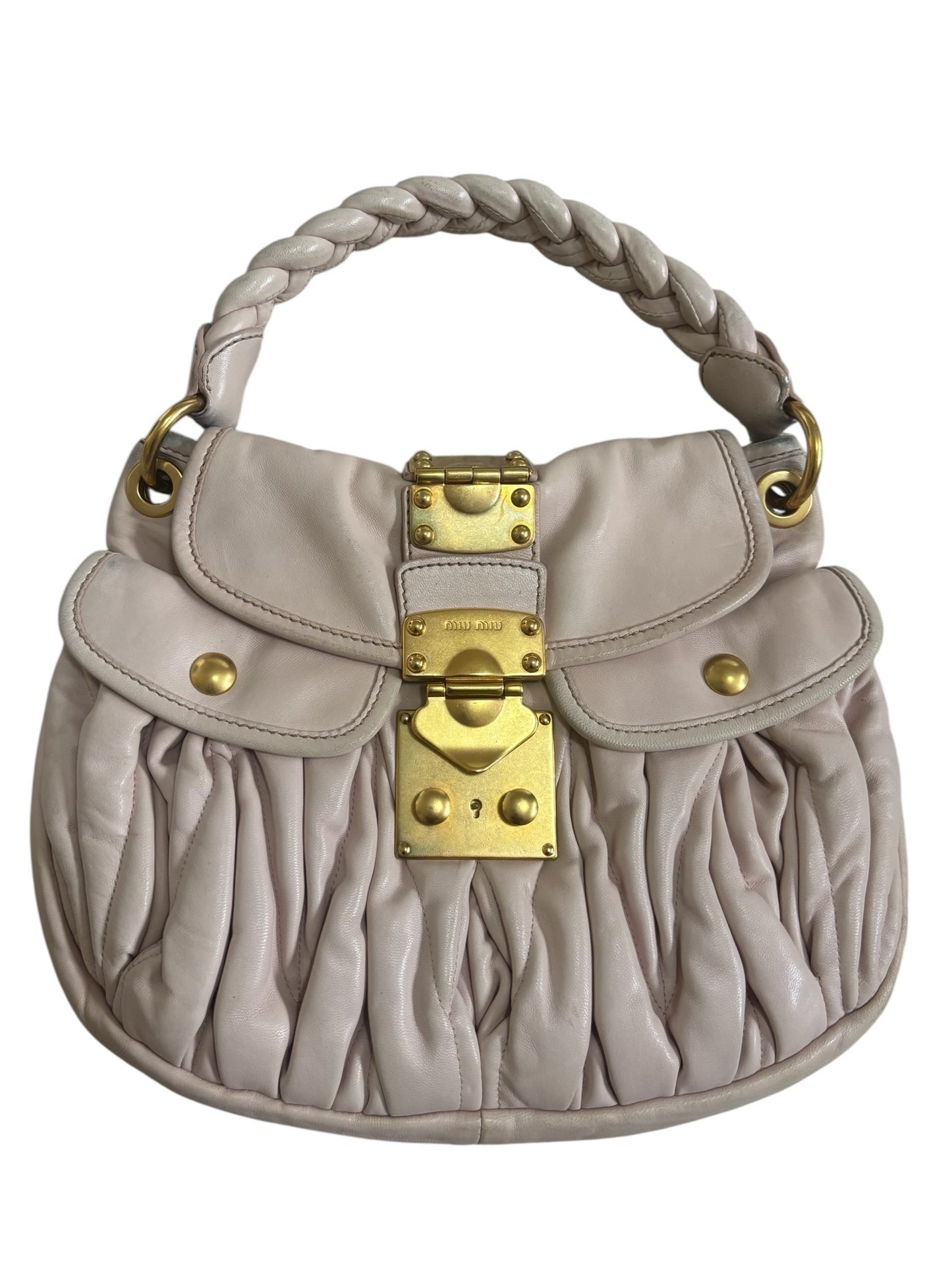Miu Miu Matelassé Coffer Bag – Vintage Blush Pink with Gold Hardware