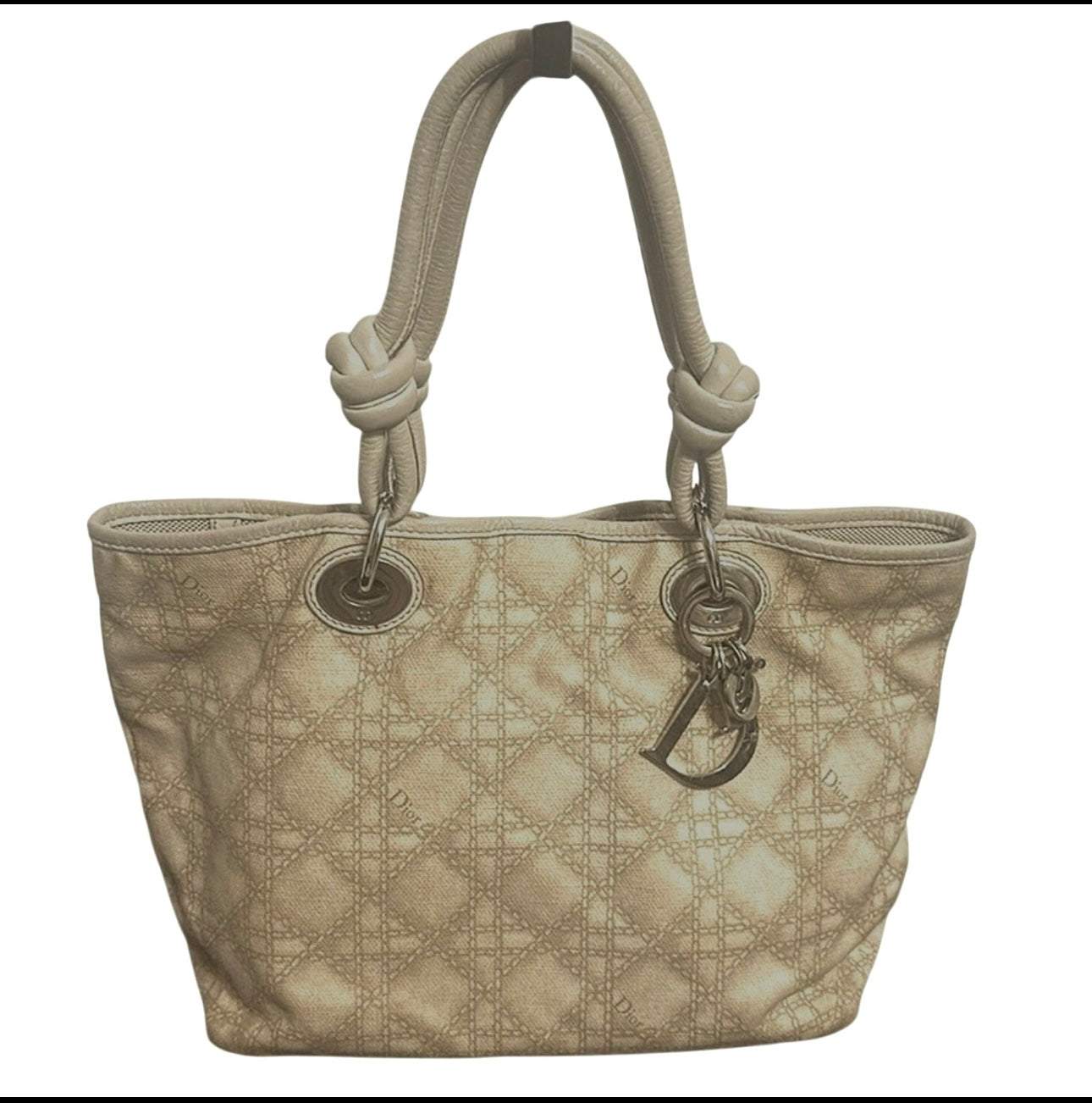 Christian Dior Beige Cannage Canvas Tote Bag