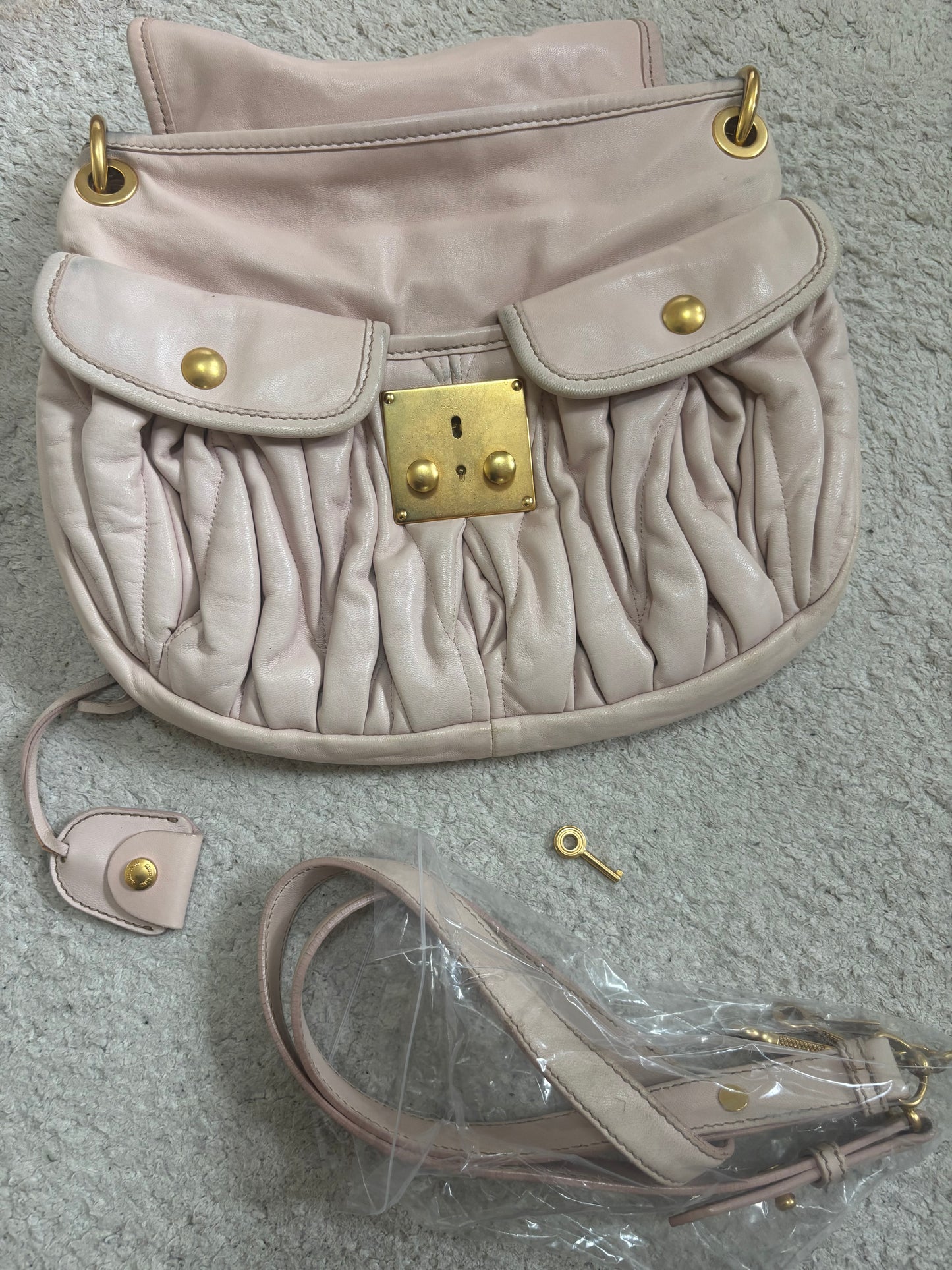 Miu Miu Matelassé Coffer Bag – Vintage Blush Pink with Gold Hardware
