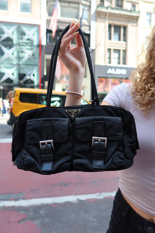 Prada Tessuto Nylon Buckle Shoulder Bag