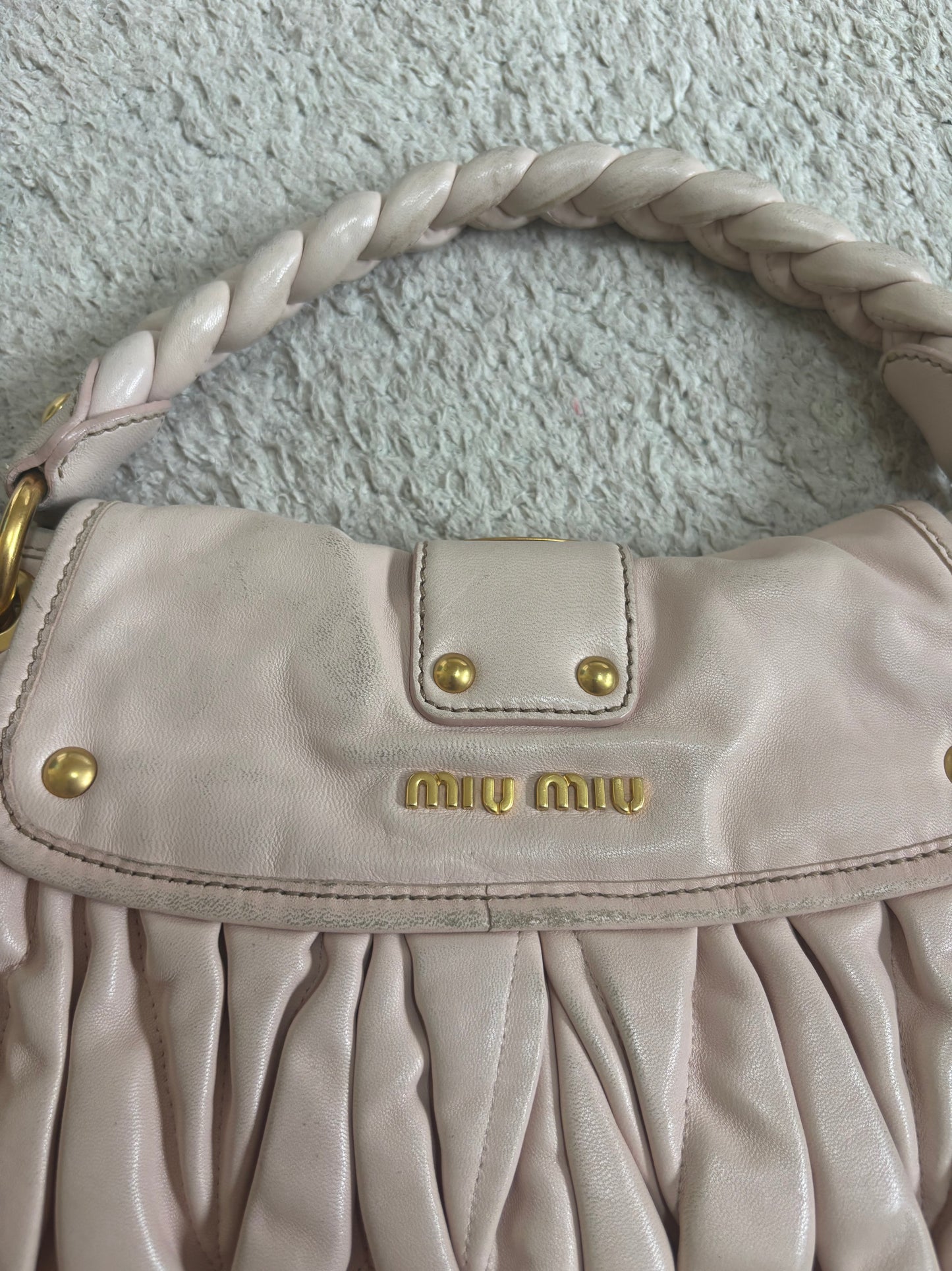 Miu Miu Matelassé Coffer Bag – Vintage Blush Pink with Gold Hardware