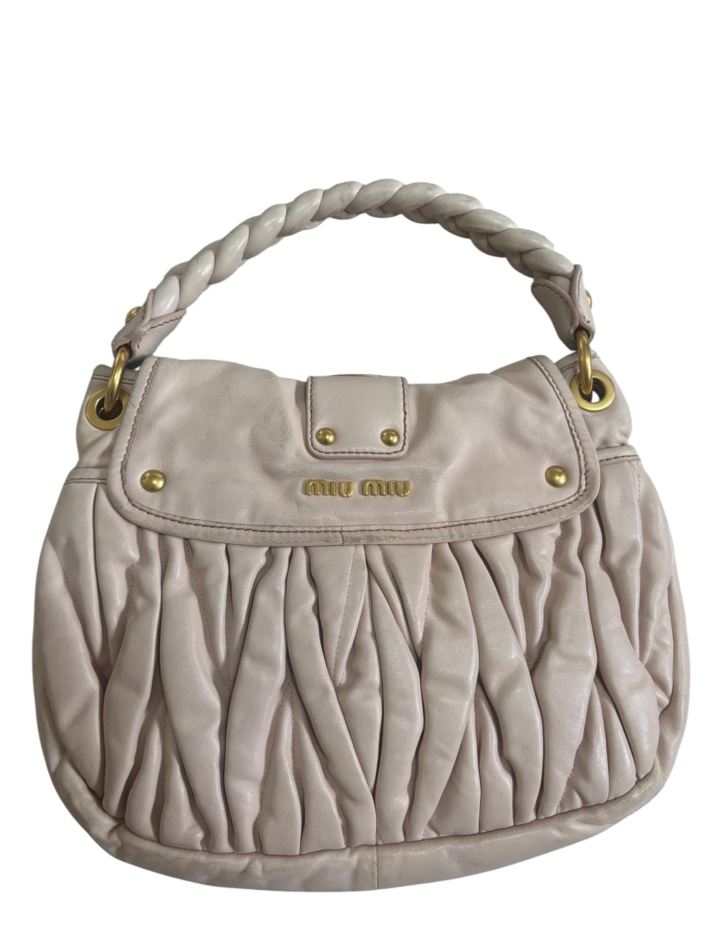 Miu Miu Matelassé Coffer Bag – Vintage Blush Pink with Gold Hardware
