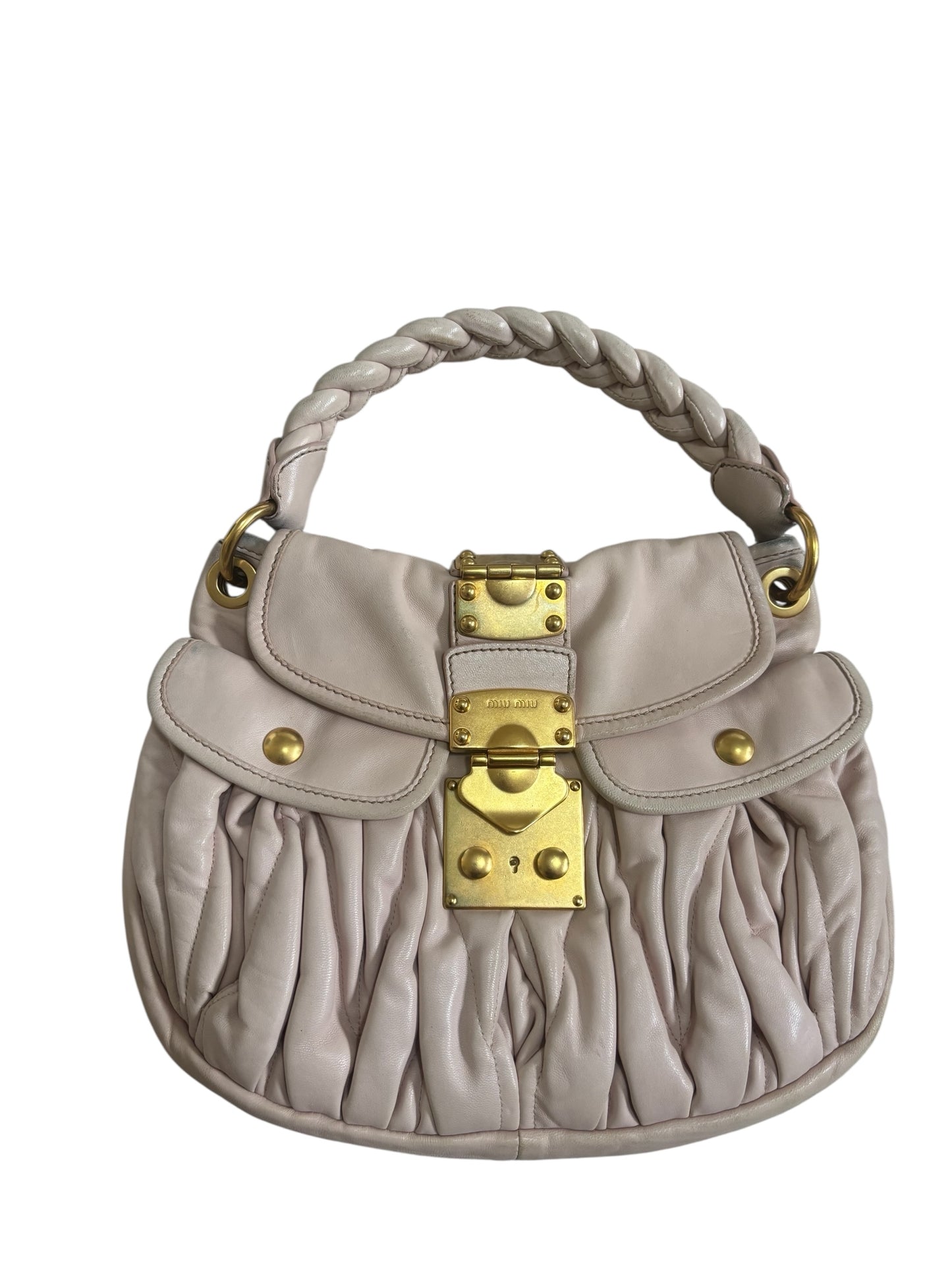 Miu Miu Matelassé Coffer Bag – Vintage Blush Pink with Gold Hardware