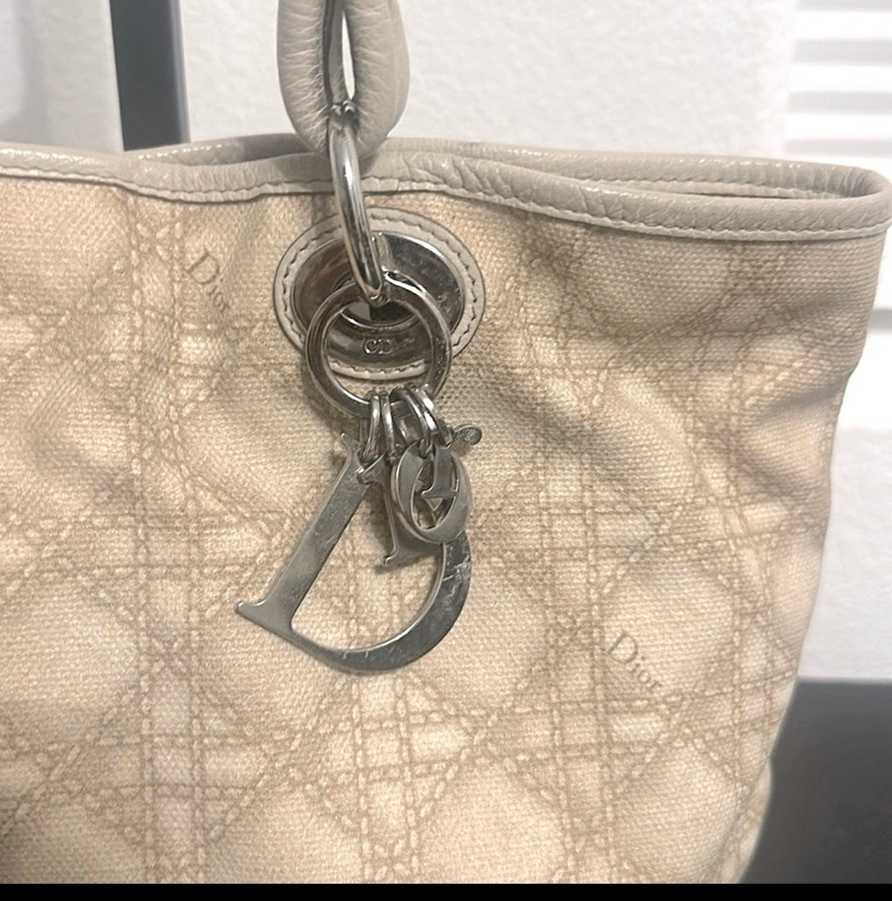 Christian Dior Beige Cannage Canvas Tote Bag