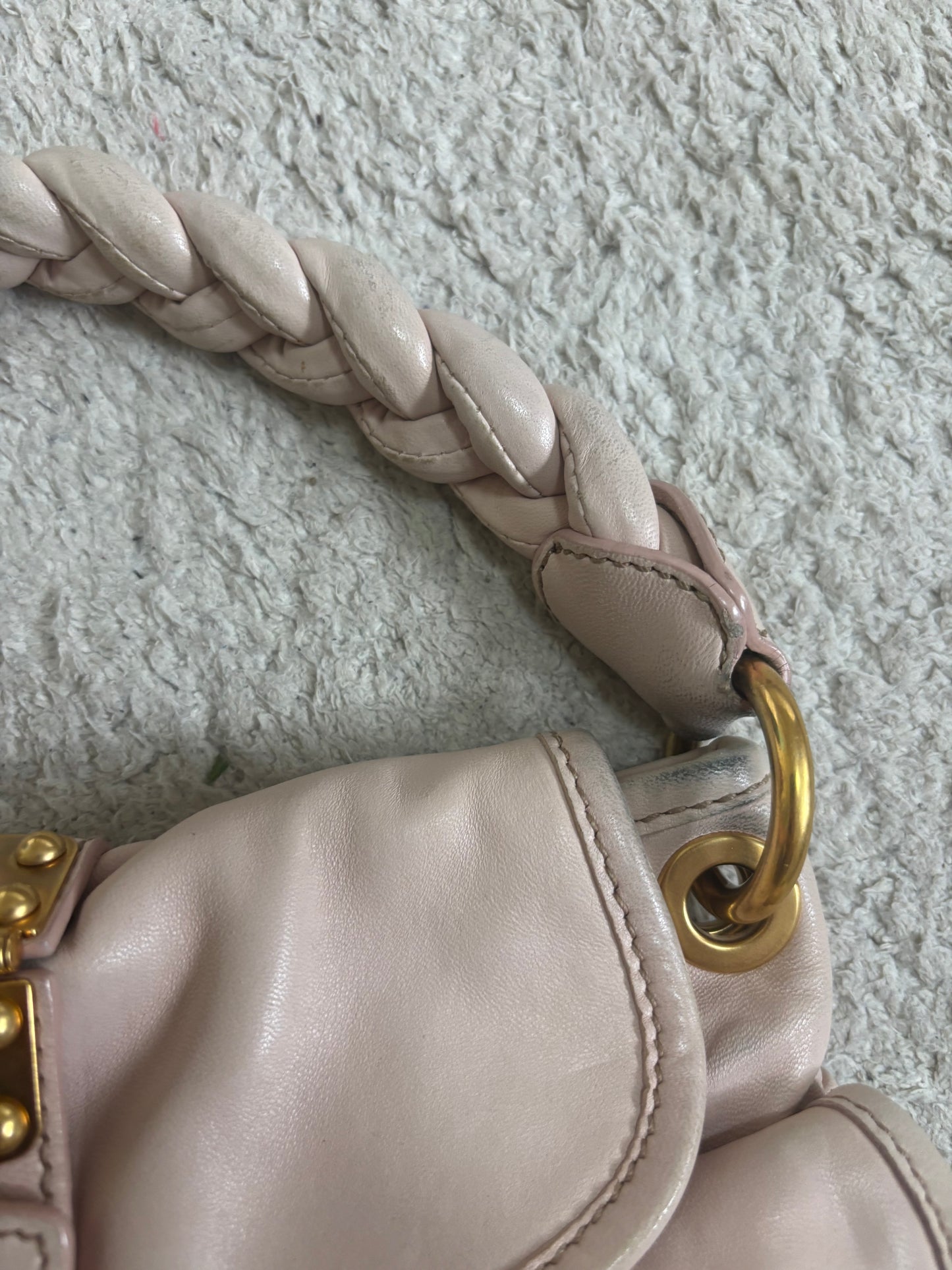 Miu Miu Matelassé Coffer Bag – Vintage Blush Pink with Gold Hardware