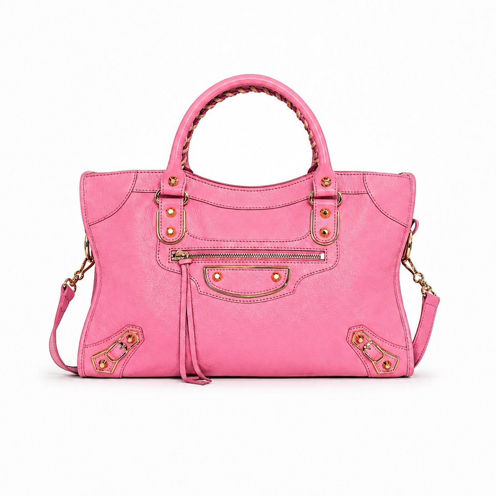Balenciaga City Bag Pink Leather Gold Hardware Classic Motorcycle