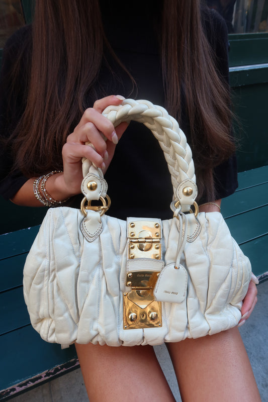 Miu Miu Matelassé Coffer Bag in Cream