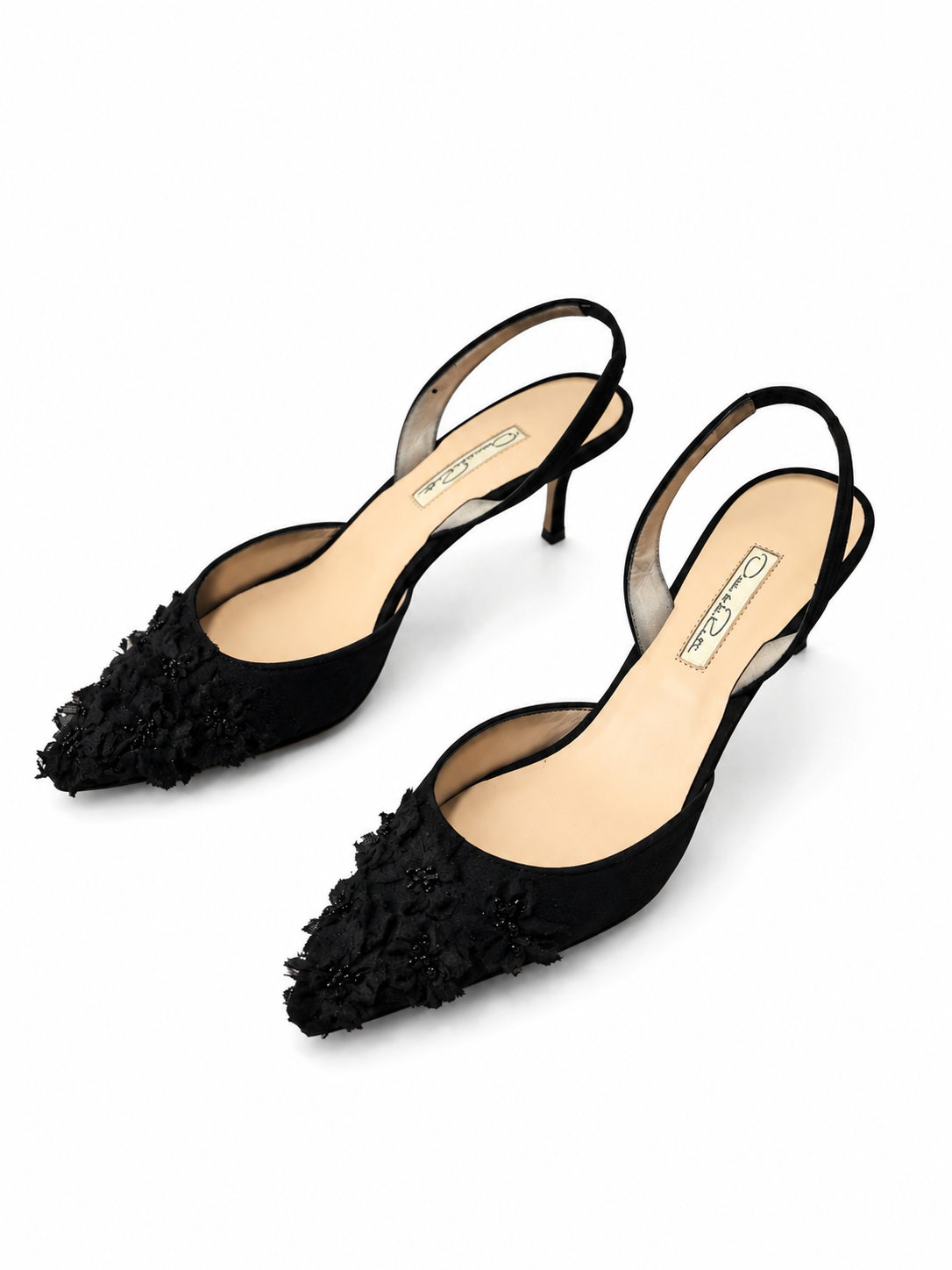 Oscar de la Renta Embellished Slingback Kitten Heels