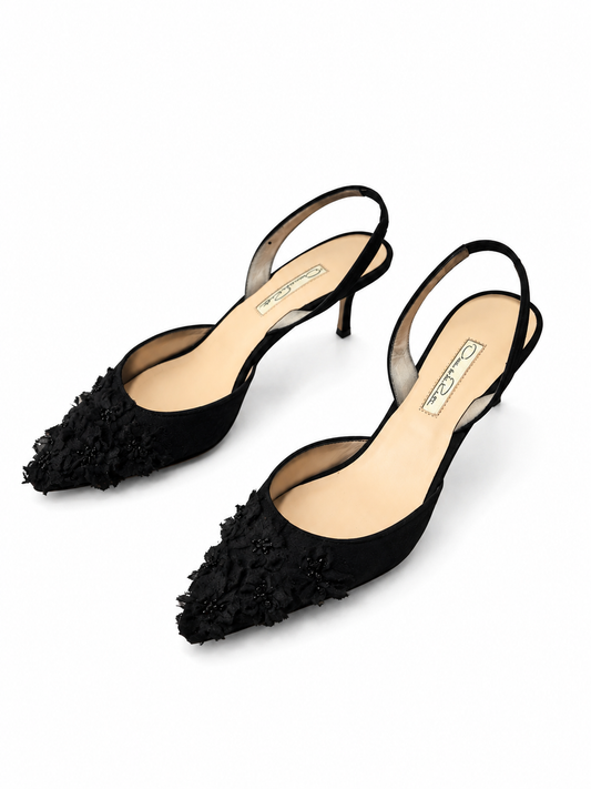 Oscar de la Renta Embellished Slingback Kitten Heels