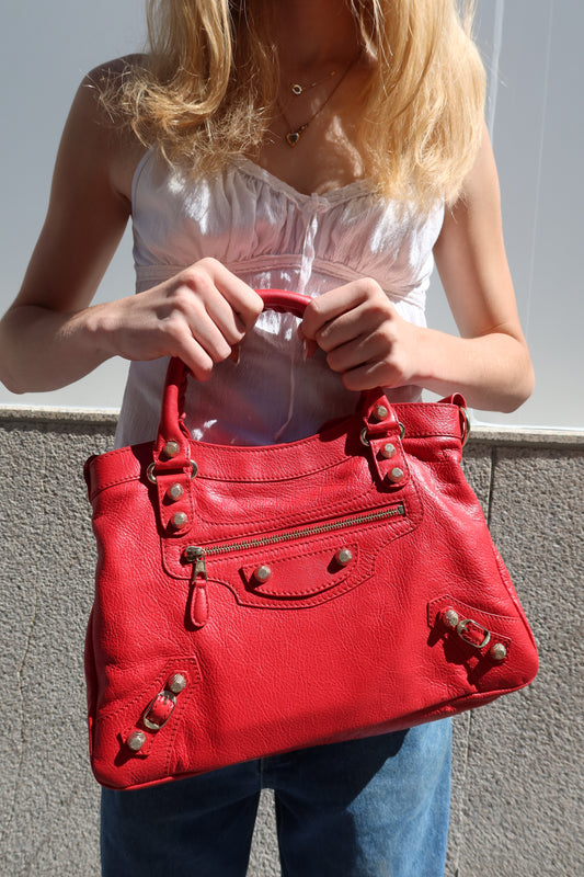 Balenciaga Classic City Bag – Red Leather with Gold Hardware