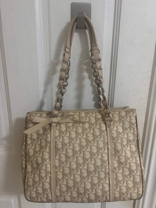 Christian Dior Vintage Beige Oblique Tote Bag