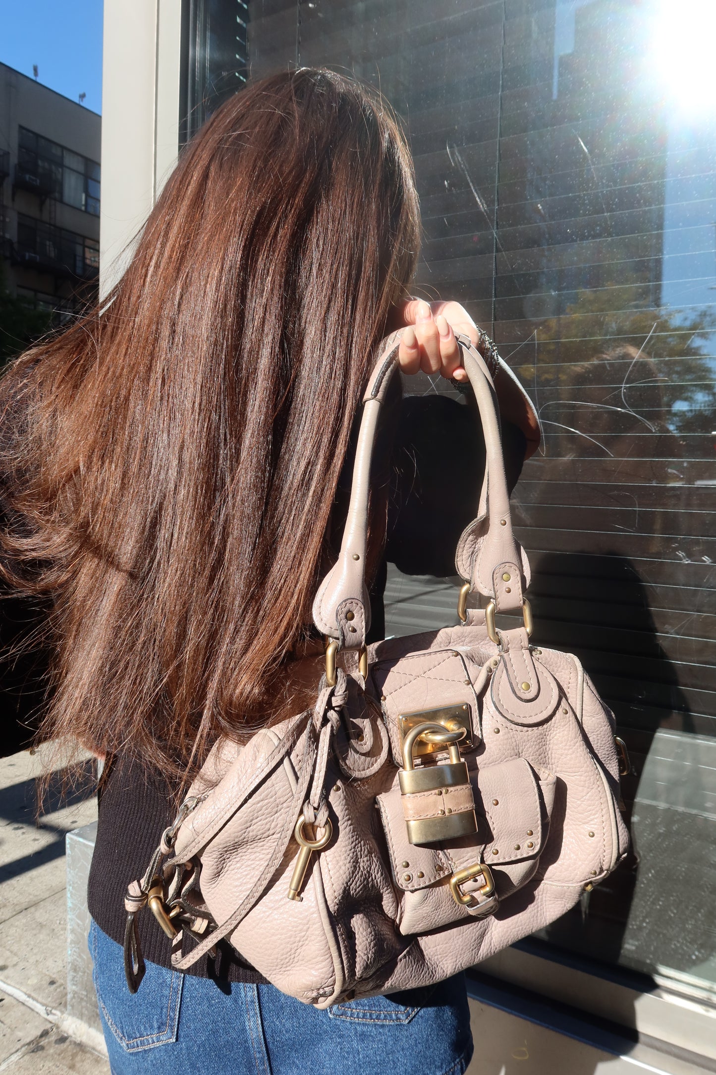 Chloé Paddington Satchel in Taupe Pebbled Leather