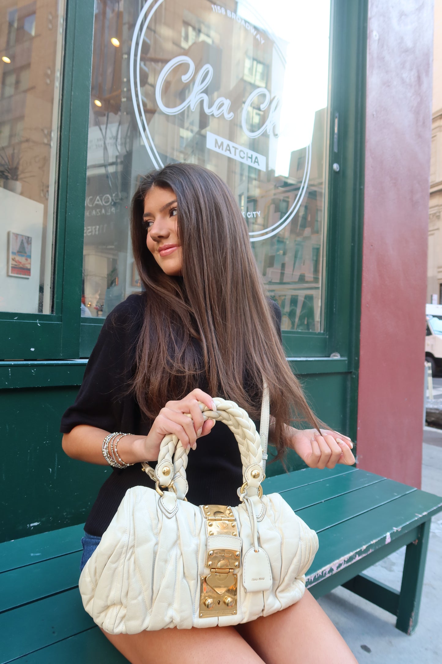 Miu Miu Matelassé Coffer Bag in Cream