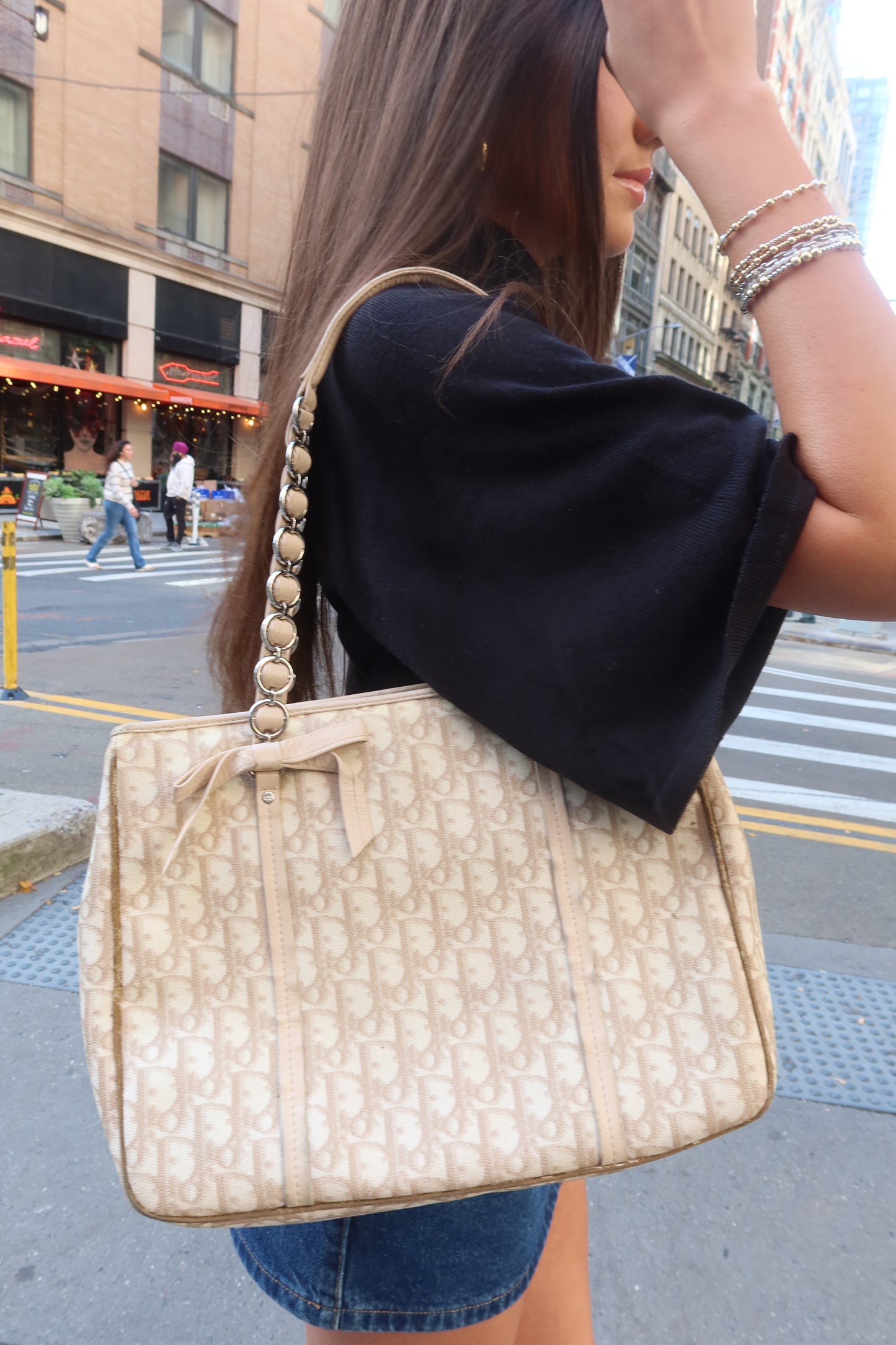 Christian Dior Vintage Beige Oblique Tote Bag