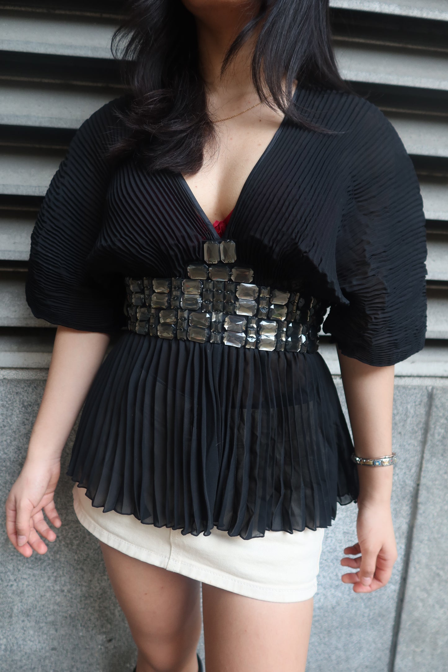 Roberto Cavalli Class Pleated Embellished Top