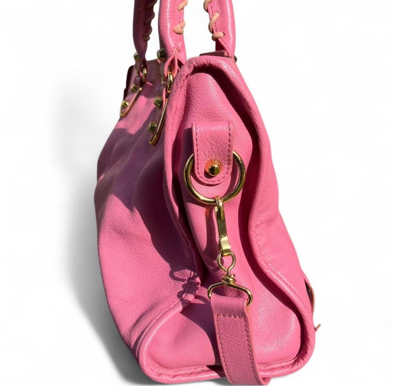 Balenciaga City Bag Pink Leather Gold Hardware Classic Motorcycle